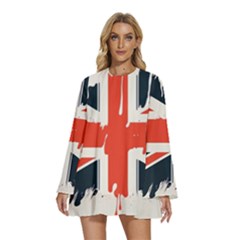 Union Jack England Uk United Kingdom London Round Neck Long Sleeve Bohemian Style Chiffon Mini Dress by uniart180623