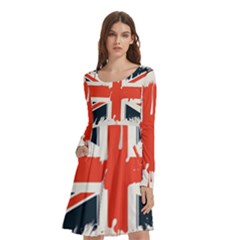 Union Jack England Uk United Kingdom London Long Sleeve Knee Length Skater Dress With Pockets by uniart180623
