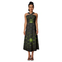 Green Android Honeycomb Gree Sleeveless Cross Front Cocktail Midi Chiffon Dress by Ket1n9