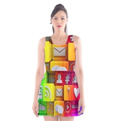 Colorful 3d Social Media Scoop Neck Skater Dress by Ket1n9