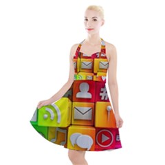 Colorful 3d Social Media Halter Party Swing Dress  by Ket1n9