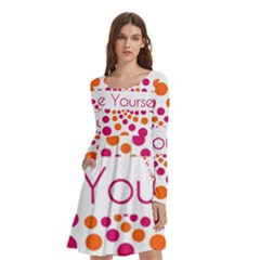 Be Yourself Pink Orange Dots Circular Long Sleeve Knee Length Skater Dress With Pockets by Ket1n9