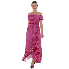 Pink Circuit Pattern Off Shoulder Open Front Chiffon Dress by Ket1n9