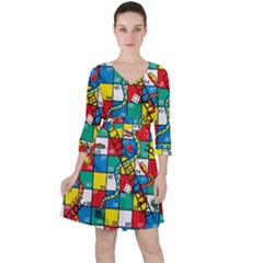 Snakes And Ladders Quarter Sleeve Ruffle Waist Dress by Ket1n9