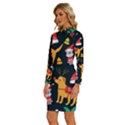 Funny Christmas Pattern Background Long Sleeve Shirt Collar Bodycon Dress View2