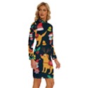 Funny Christmas Pattern Background Long Sleeve Shirt Collar Bodycon Dress View3