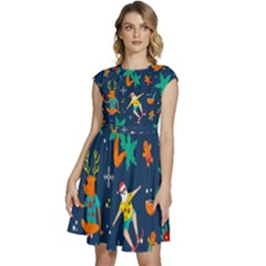 Colorful Funny Christmas Pattern Cap Sleeve High Waist Dress by Ket1n9