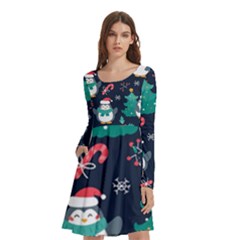 Colorful Funny Christmas Pattern Long Sleeve Knee Length Skater Dress With Pockets by Ket1n9