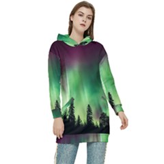 Aurora-borealis-northern-lights Women s Long Oversized Pullover Hoodie by Ket1n9