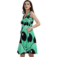 Art Alien Pattern Sleeveless V-neck Skater Dress With Pockets by Ket1n9