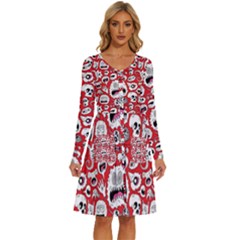 Another Monster Pattern Long Sleeve Dress With Pocket by Ket1n9