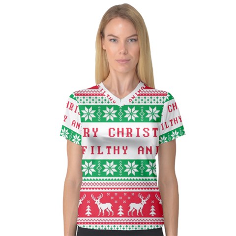 Merry Christmas Ya Filthy Animal V-neck Sport Mesh T-shirt by Grandong