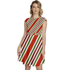Christmas-color-stripes Cap Sleeve High Waist Dress by Grandong