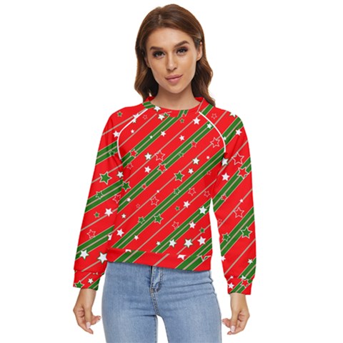 Christmas-paper-star-texture     - Women s Long Sleeve Raglan T-shirt by Grandong