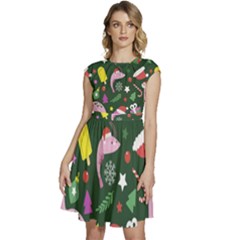 Colorful-funny-christmas-pattern   --- Cap Sleeve High Waist Dress by Grandong