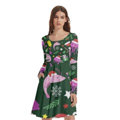 Colorful-funny-christmas-pattern   --- Long Sleeve Knee Length Skater Dress With Pockets by Grandong