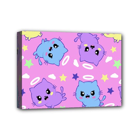 Seamless Pattern With Cute Kawaii Kittens Mini Canvas 7  X 5  (stretched) by Grandong