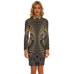 Fractal Spiral Infinite Psychedelic Long Sleeve Shirt Collar Bodycon Dress by Ravend