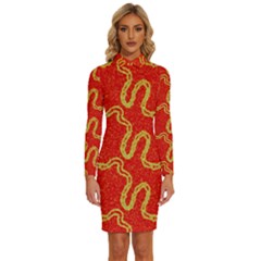 Background Ornamental Pattern Abstract Seamless Long Sleeve Shirt Collar Bodycon Dress by Vaneshop
