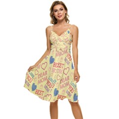 Love Mom Happy Mothers Day I Love Mom Graphic Pattern Sleeveless Tie Front Chiffon Dress by Vaneshop