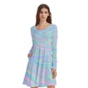 Holographic abstract in pastel Long Sleeve Knee Length Skater Dress With Pockets View1