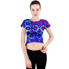 Blue Bee Hive Pattern Crew Neck Crop Top by Amaryn4rt