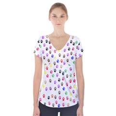 Paw Prints Background Short Sleeve Front Detail Top by Amaryn4rt