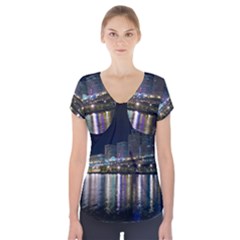 Cleveland Building City By Night Short Sleeve Front Detail Top by Amaryn4rt