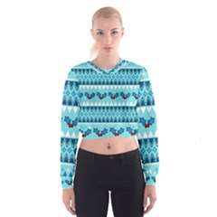 Blue Christmas Vintage Ethnic Seamless Pattern Cropped Sweatshirt by Amaryn4rt