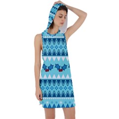 Blue Christmas Vintage Ethnic Seamless Pattern Racer Back Hoodie Dress by Amaryn4rt
