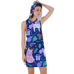 Colorful-funny-christmas-pattern Pig Animal Racer Back Hoodie Dress by Amaryn4rt