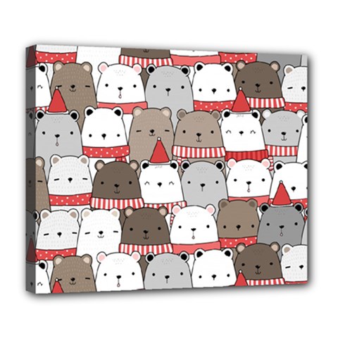 Cute Adorable Bear Merry Christmas Happy New Year Cartoon Doodle Seamless Pattern Deluxe Canvas 24  X 20  (stretched) by Amaryn4rt