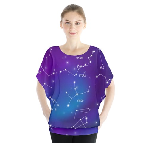 Realistic-night-sky-poster-with-constellations Batwing Chiffon Blouse by Amaryn4rt