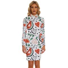 Seamless-vector-pattern-with-watermelons-mint Long Sleeve Shirt Collar Bodycon Dress by Amaryn4rt