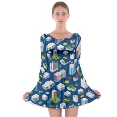 Isometric-seamless-pattern-megapolis Long Sleeve Skater Dress by Amaryn4rt