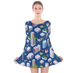 Isometric-seamless-pattern-megapolis Long Sleeve Velvet Skater Dress by Amaryn4rt
