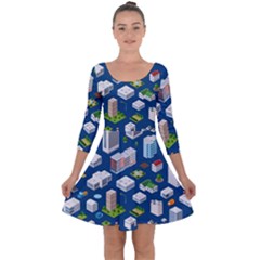 Isometric-seamless-pattern-megapolis Quarter Sleeve Skater Dress by Amaryn4rt