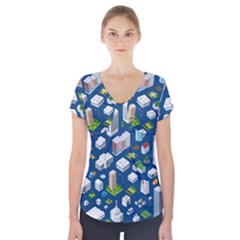 Isometric-seamless-pattern-megapolis Short Sleeve Front Detail Top by Amaryn4rt
