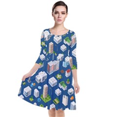 Isometric-seamless-pattern-megapolis Quarter Sleeve Waist Band Dress by Amaryn4rt