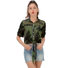 Military-camouflage-design Tie Front Shirt  by Amaryn4rt