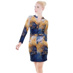 Abstract Marble Design Background Button Long Sleeve Dress by Pakjumat