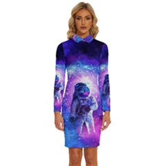 The Cosmonaut Galaxy Art Space Astronaut Long Sleeve Shirt Collar Bodycon Dress by Pakjumat