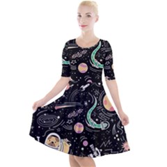 Animals Galaxy Space Quarter Sleeve A-line Dress by Pakjumat