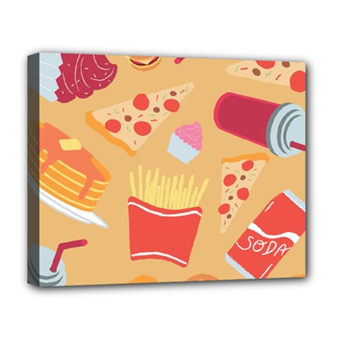 Fast Junk Food  Pizza Burger Cool Soda Pattern Deluxe Canvas 20  X 16  (stretched) by Sarkoni