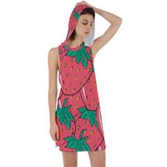 Texture Sweet Strawberry Dessert Food Summer Pattern Racer Back Hoodie Dress by Sarkoni