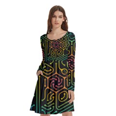 Circuit Hexagonal Geometric Pattern Background Pattern Long Sleeve Knee Length Skater Dress With Pockets by Vaneshop