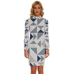 Geometric Triangle Modern Mosaic Long Sleeve Shirt Collar Bodycon Dress by Amaryn4rt