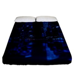 Illuminated Cityscape Against Blue Sky At Night Fitted Sheet (king Size) by Modalart