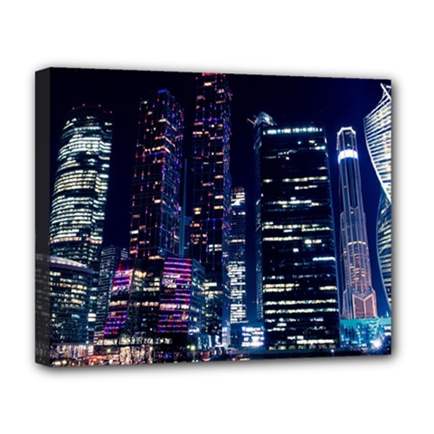 Black Building Lighted Under Clear Sky Deluxe Canvas 20  X 16  (stretched) by Modalart