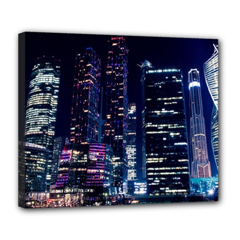 Black Building Lighted Under Clear Sky Deluxe Canvas 24  X 20  (stretched) by Modalart
